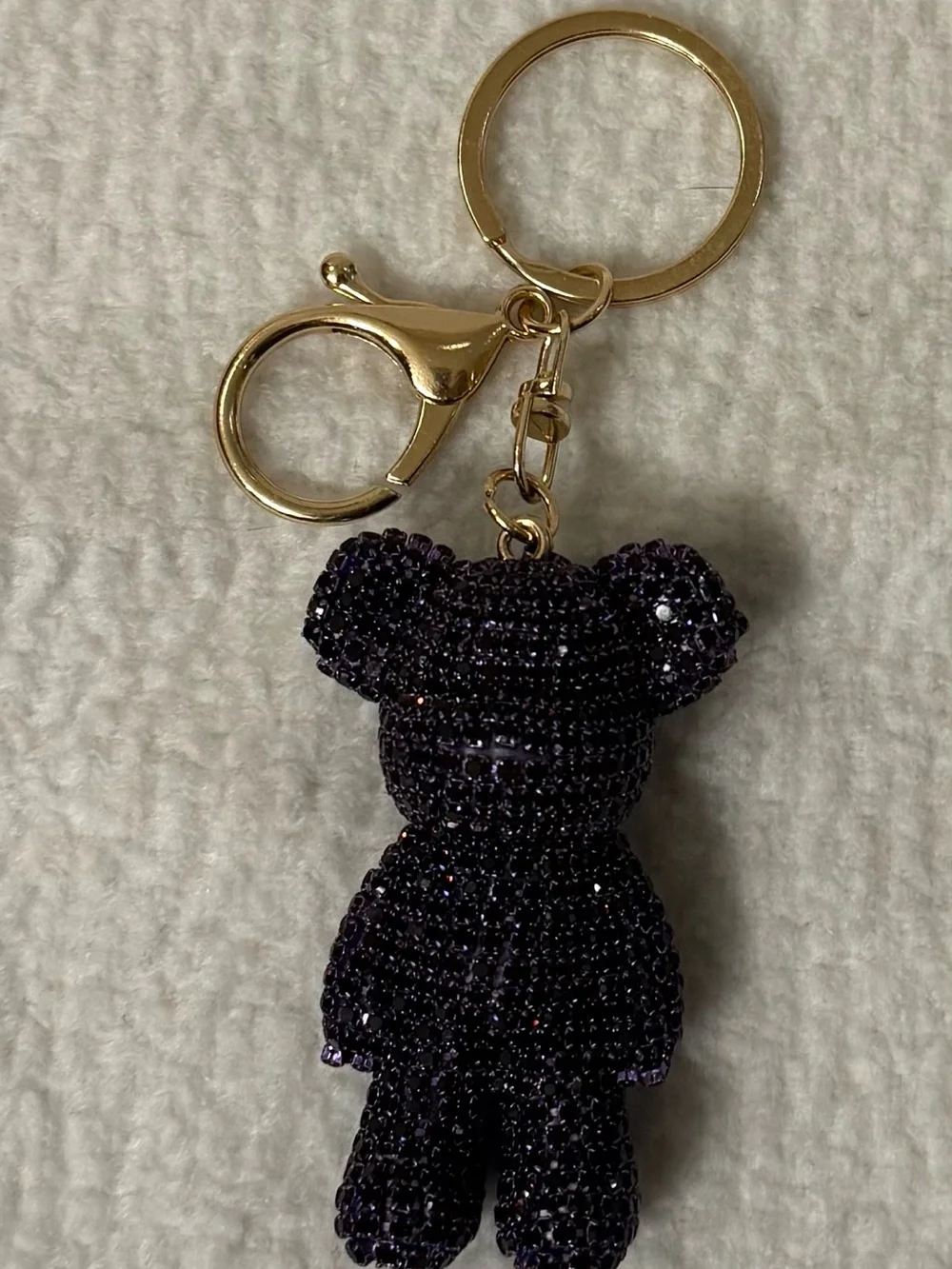 Rhinestone Teddy Bear Bag Charm Sparkly Purple Purse Accessory